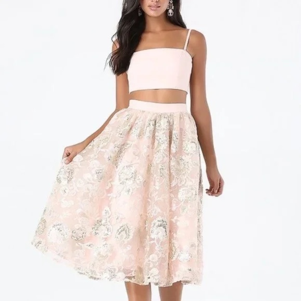 Bebe Pink Floral Skirt Set